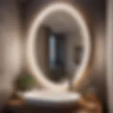 Elegant oval mirror reflecting small bathroom