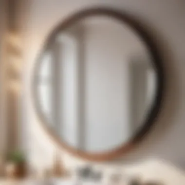Chic round mirror hanging in a stylish small bathroom