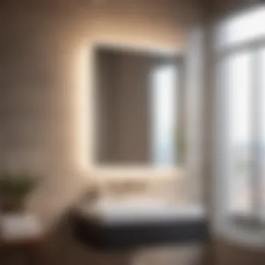 Sleek square mirror in a modern small bathroom