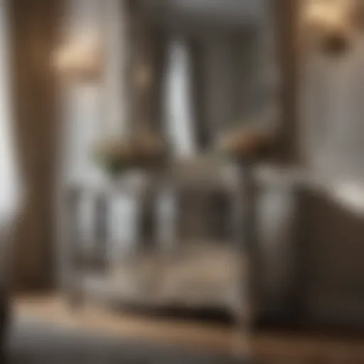 Elegant mirrored glass dresser reflecting light
