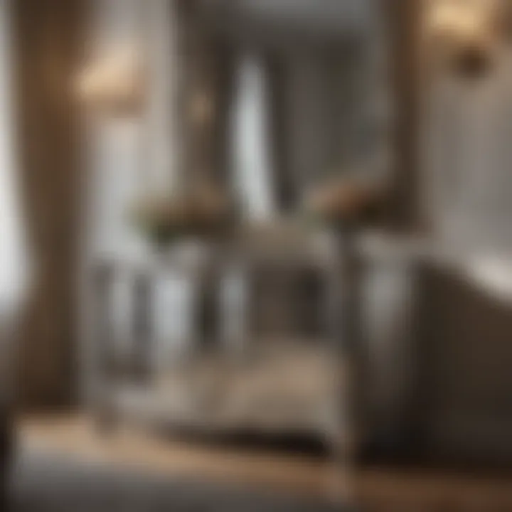 Elegant mirrored glass dresser reflecting light