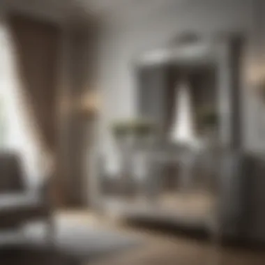 Stylish arrangement of mirrored glass furniture in a bedroom