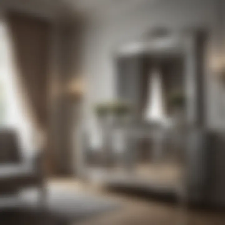 Stylish arrangement of mirrored glass furniture in a bedroom