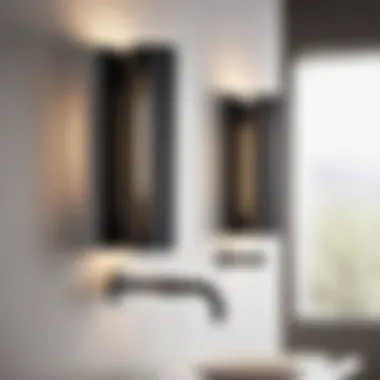 Contemporary Black Metal Sconces Sleek black metal sconces in a modern bathroom