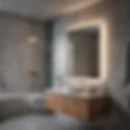 Modern bathroom with illuminated Bluetooth mirror