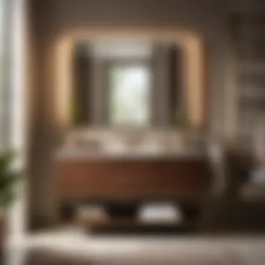 Modern bathroom interior with the 24-inch brown vanity as the focal point