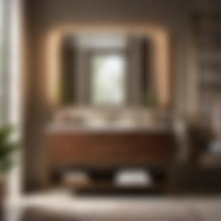 Modern bathroom interior with the 24-inch brown vanity as the focal point