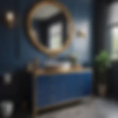 Royal Blue Cabinet with Gold Accents in Modern Bathroom