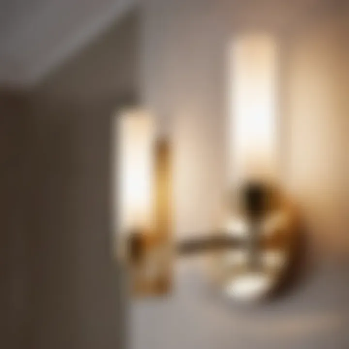 Soft glow from a modern bathroom sconce