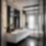 Modern bathroom with sleek black and white color scheme