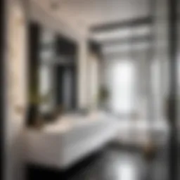 Modern bathroom with sleek black and white color scheme