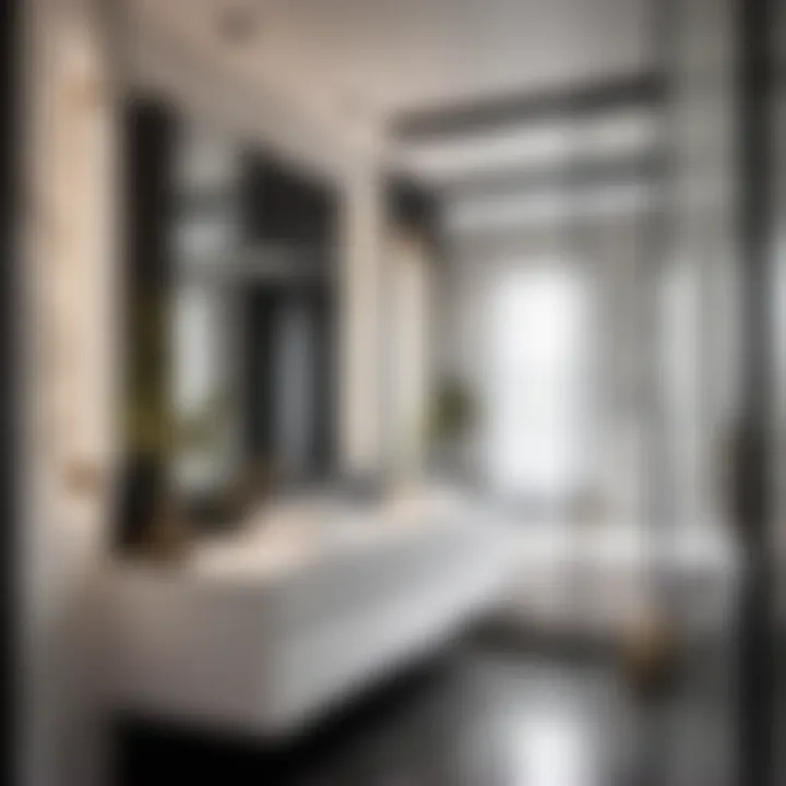 Modern bathroom with sleek black and white color scheme