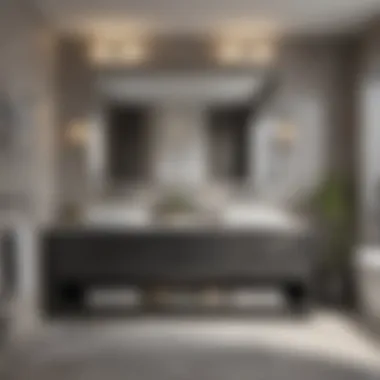 Modern bathroom featuring minimalist custom vanities and linen storage