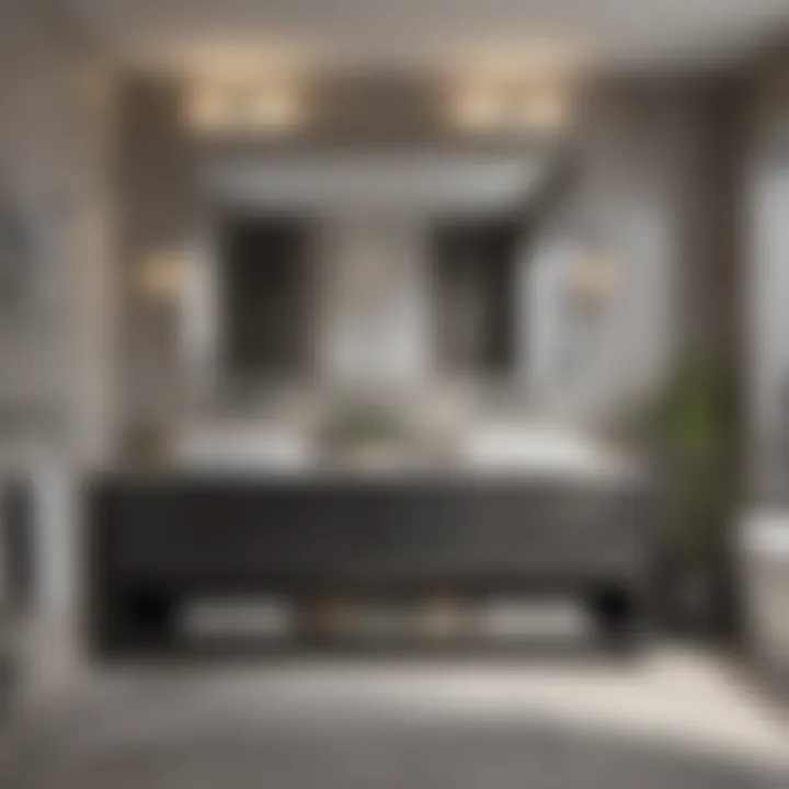 Modern bathroom featuring minimalist custom vanities and linen storage