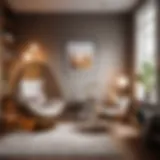 Modern bedroom with small egg chair in corner