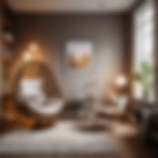 Modern bedroom with small egg chair in corner