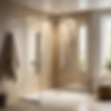 Sleek Glass Walk-In Shower Concept Modern beige and white bathroom with glass walk-in shower