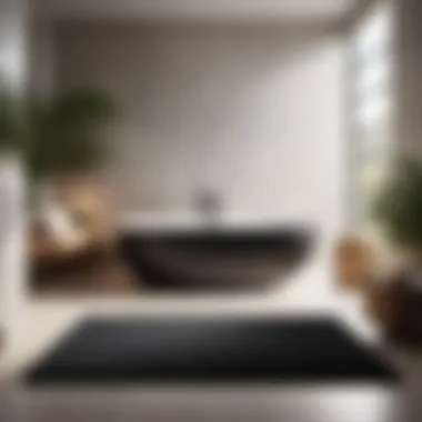 Tranquil Retreat with Stylish Bath Mat Modern Black Bath Mat in Spa-Inspired Setting