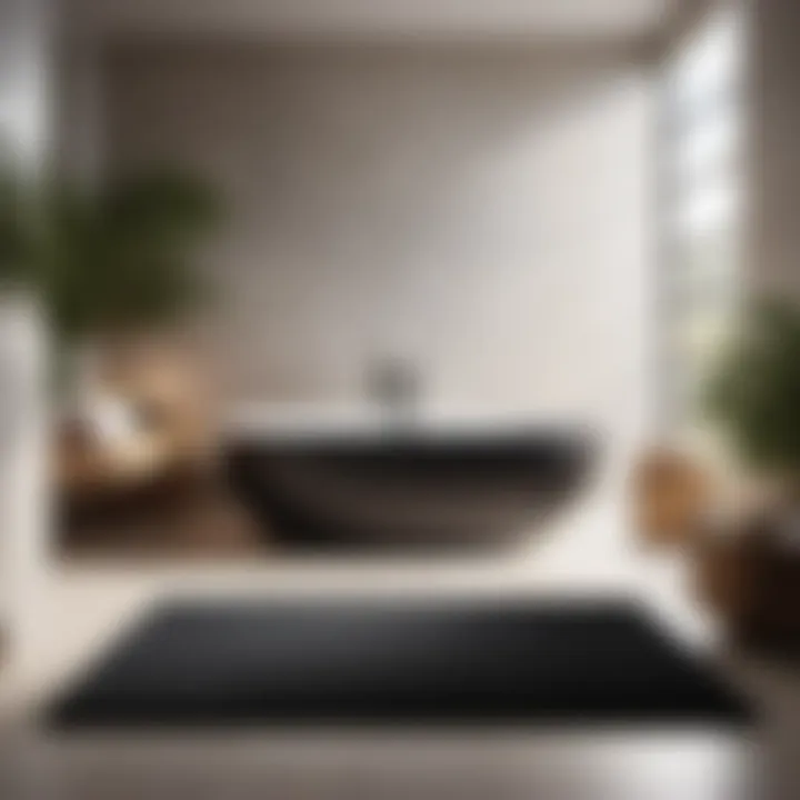 Tranquil Retreat with Stylish Bath Mat Modern Black Bath Mat in Spa-Inspired Setting