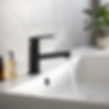 Sleek Black Matte Faucet in Modern Setting Modern black matte bathroom faucet against a white backdrop