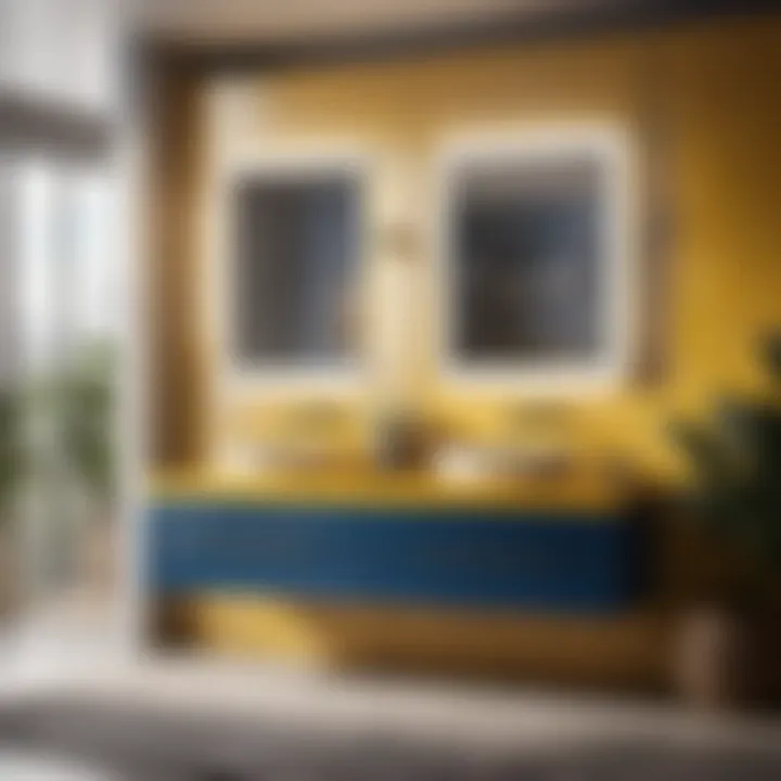 Sleek Vanity Set Design Modern blue and yellow bathroom vanity set