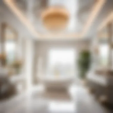 Sleek Marble-Inspired Elegance Elegant marble-inspired ceiling covering in a modern bathroom