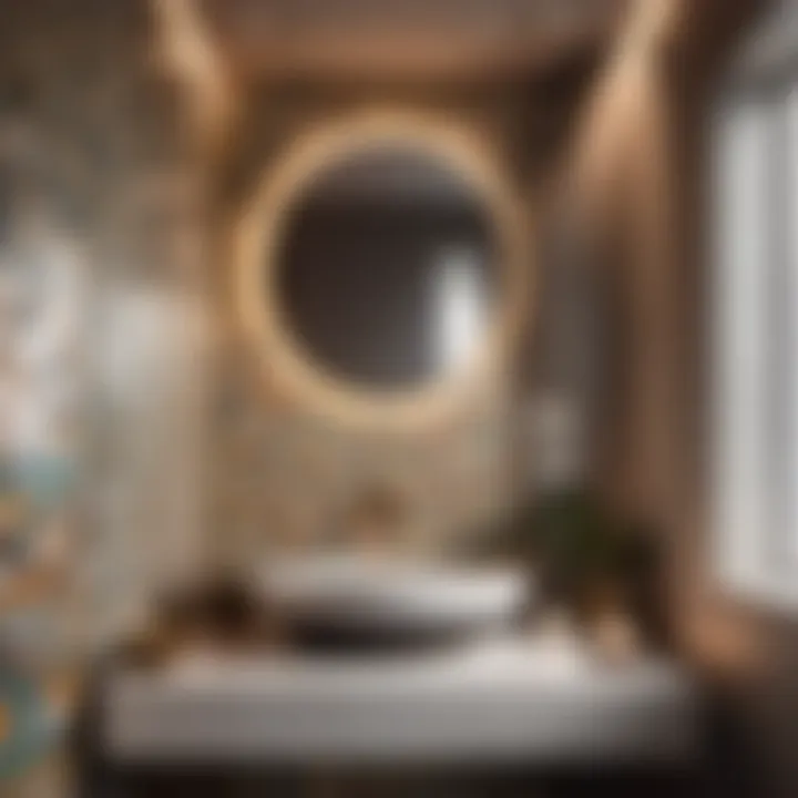 Modern geometric tile arrangement in compact bathroom