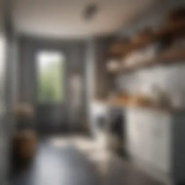 Modern laundry room design featuring barn door