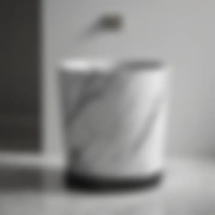 Modern marble bathroom wastebasket in black and white