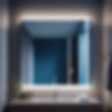 Modern Minimalist Bathroom Mirror in Cool Blue Illumination Modern Minimalist Bathroom Mirror in Cool Blue Illumination