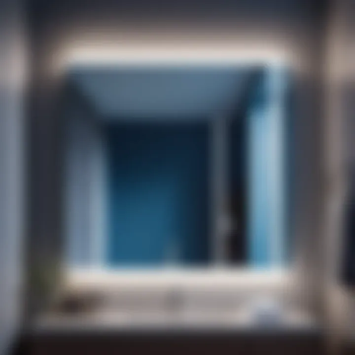 Modern Minimalist Bathroom Mirror in Cool Blue Illumination Modern Minimalist Bathroom Mirror in Cool Blue Illumination