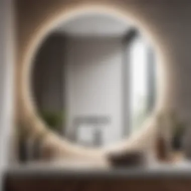 Minimalist Bathroom Decor Modern minimalist bathroom with a round frameless mirror as a focal point