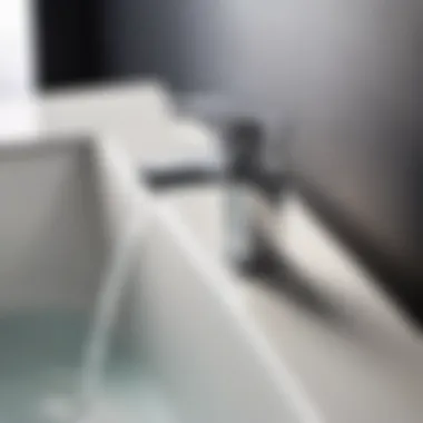 Modern minimalist tub faucet in mobile home bathroom