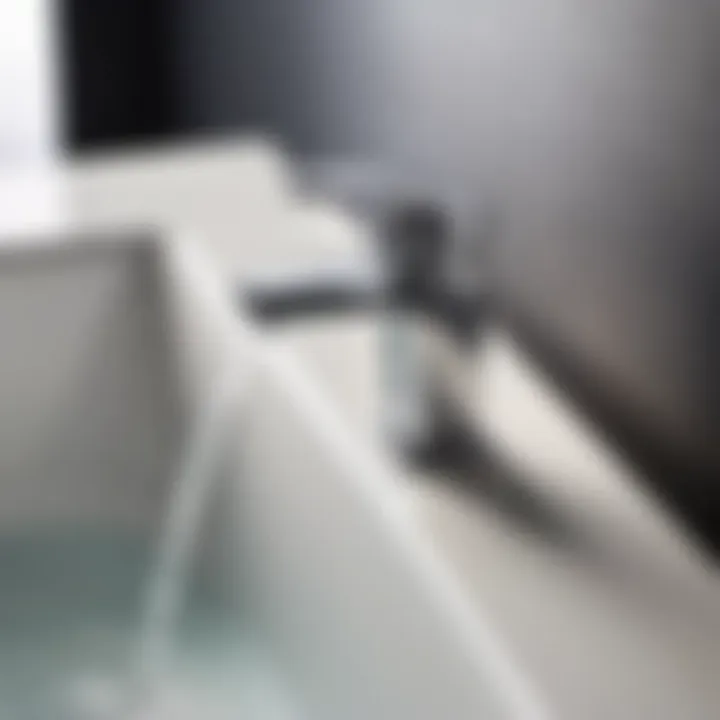 Modern minimalist tub faucet in mobile home bathroom