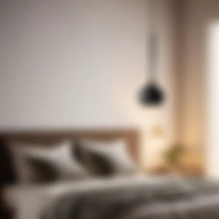 Minimalist pendant light above bed