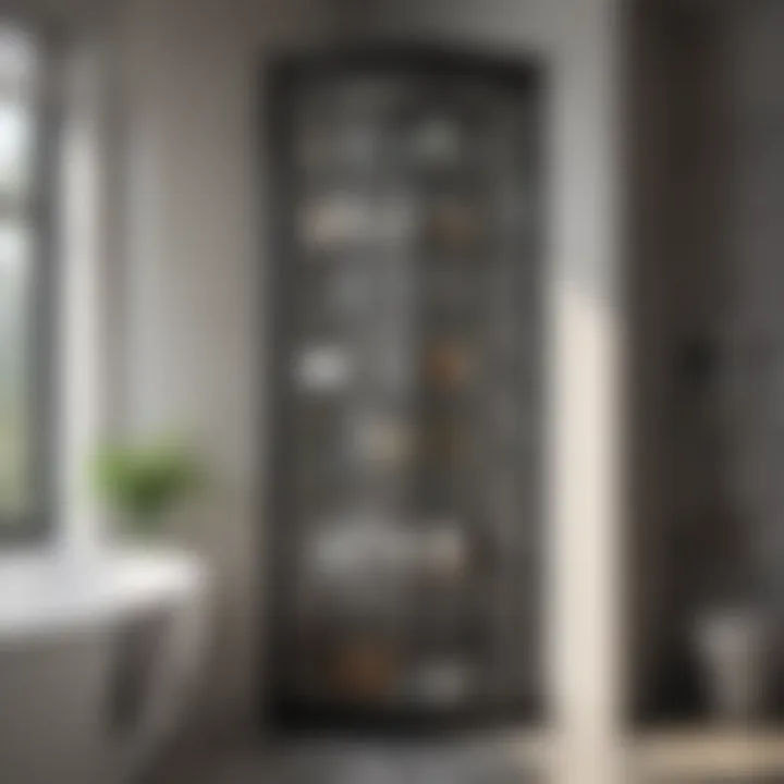 Modern Tall Bathroom Corner Storage Cabinet with Glass Doors