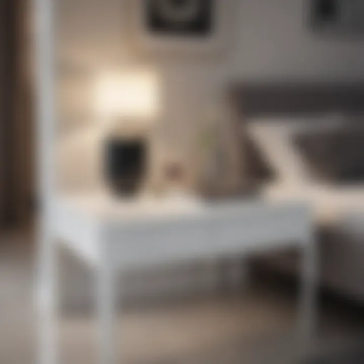 Modern white table with innovative storage solutions and integrated lighting