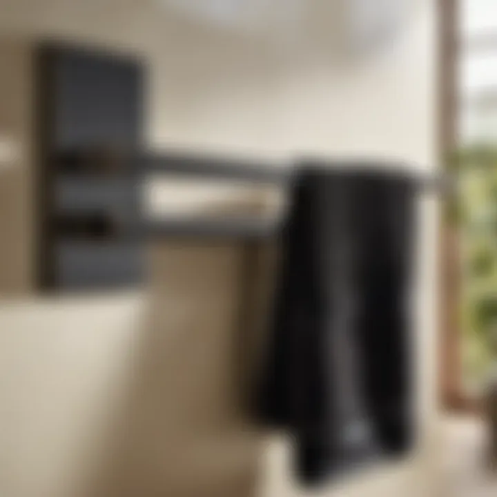 Moen black towel rack and hooks for a modern bathroom