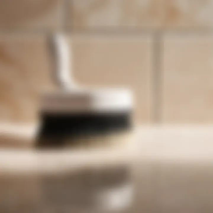 Scrubbing brush on bathroom tiles