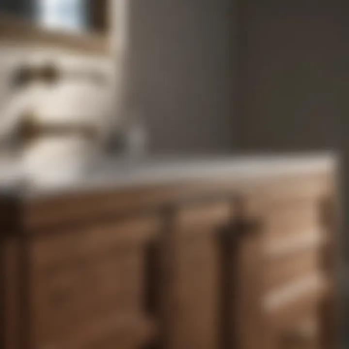 Close-up of materials used in narrow bath cabinet construction