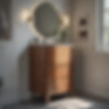 Stylish narrow cabinet in a contemporary bathroom setting