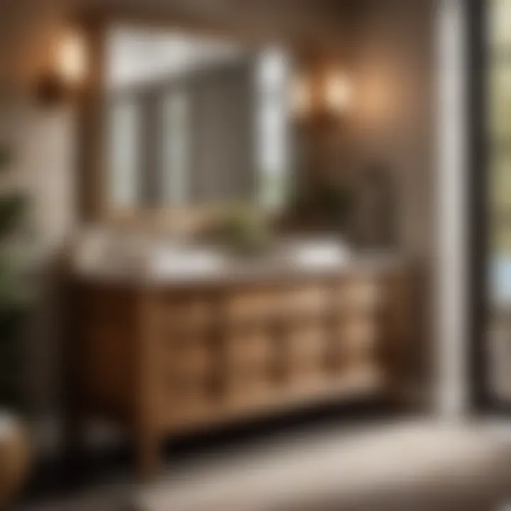 Natural Wood Finish Rustic Vanity in Elegant Bathroom Setting