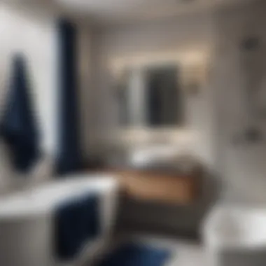 Elegant Presentation in Modern Bathroom Navy blue bath towels hanging elegantly in a modern bathroom