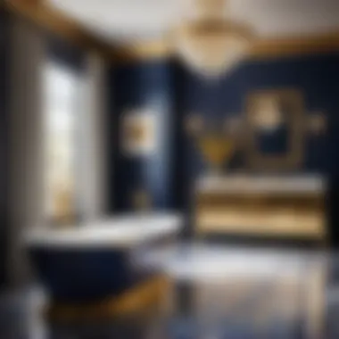 Luxurious Navy Blue Bathroom with Gold Accents