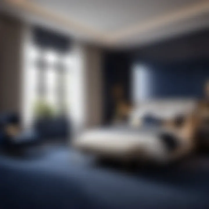 Navy Carpet Bedroom with Modern Minimalist Decor