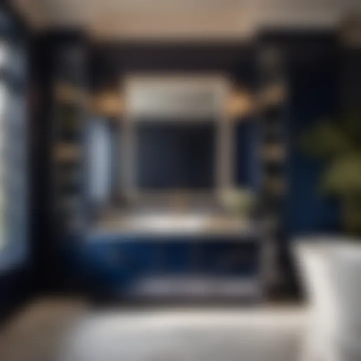 Navy Vanity with Mirrored Cabinet Doors