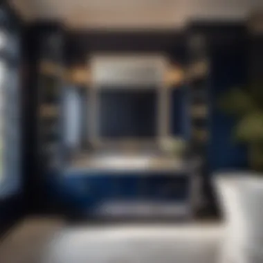 Reflective Sophistication: Navy Bath Vanity Navy Vanity with Mirrored Cabinet Doors