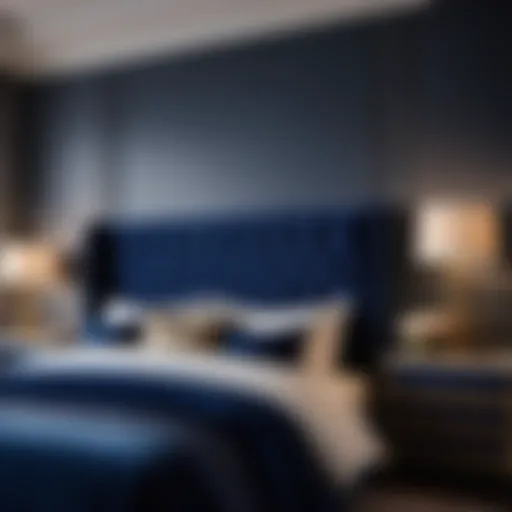 Elegant Navy Velvet Headboard in Bedroom