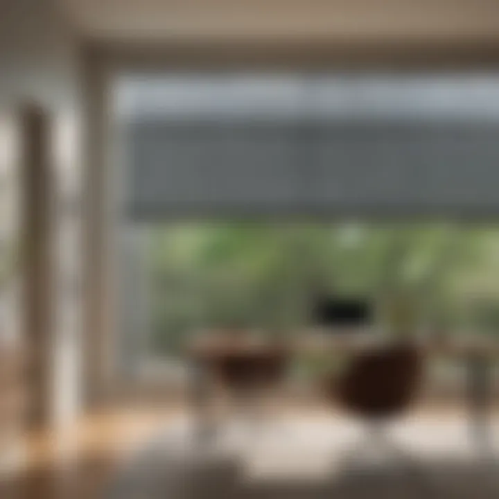 Effortless Control with Smart Motorized Blinds Smart motorized blinds controlled remotely in a modern home office