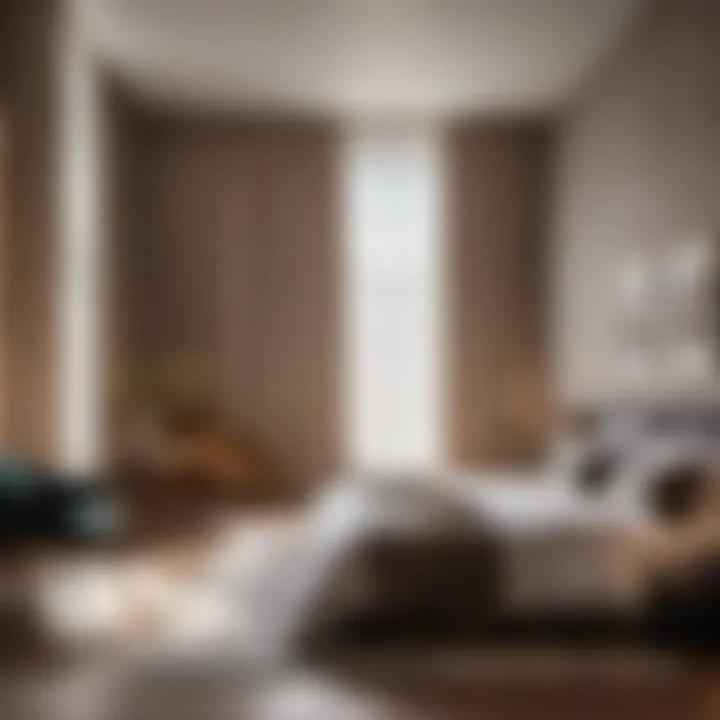 Sleek Minimalist Bedroom with Floor-to-Ceiling Curtains Minimalist bedroom with floor-to-ceiling curtains